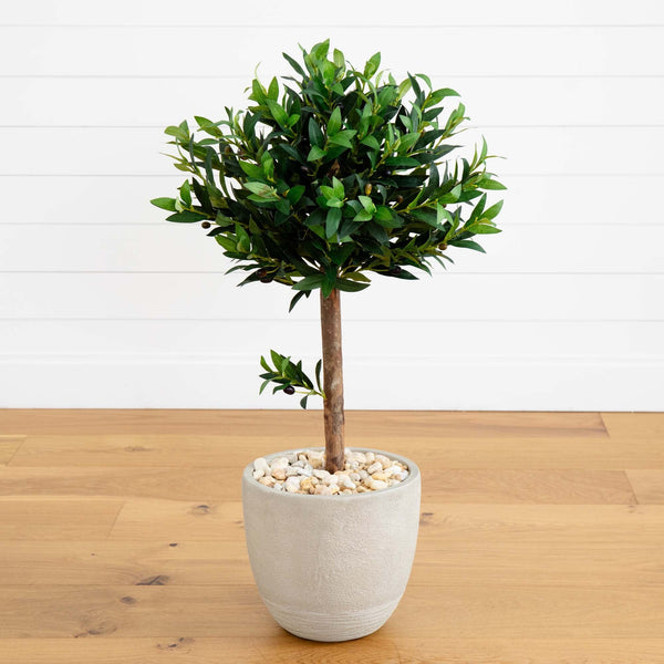 40” Olive Topiary Artificial Tree in Sand Stone Planter(Indoor/Outdoor)