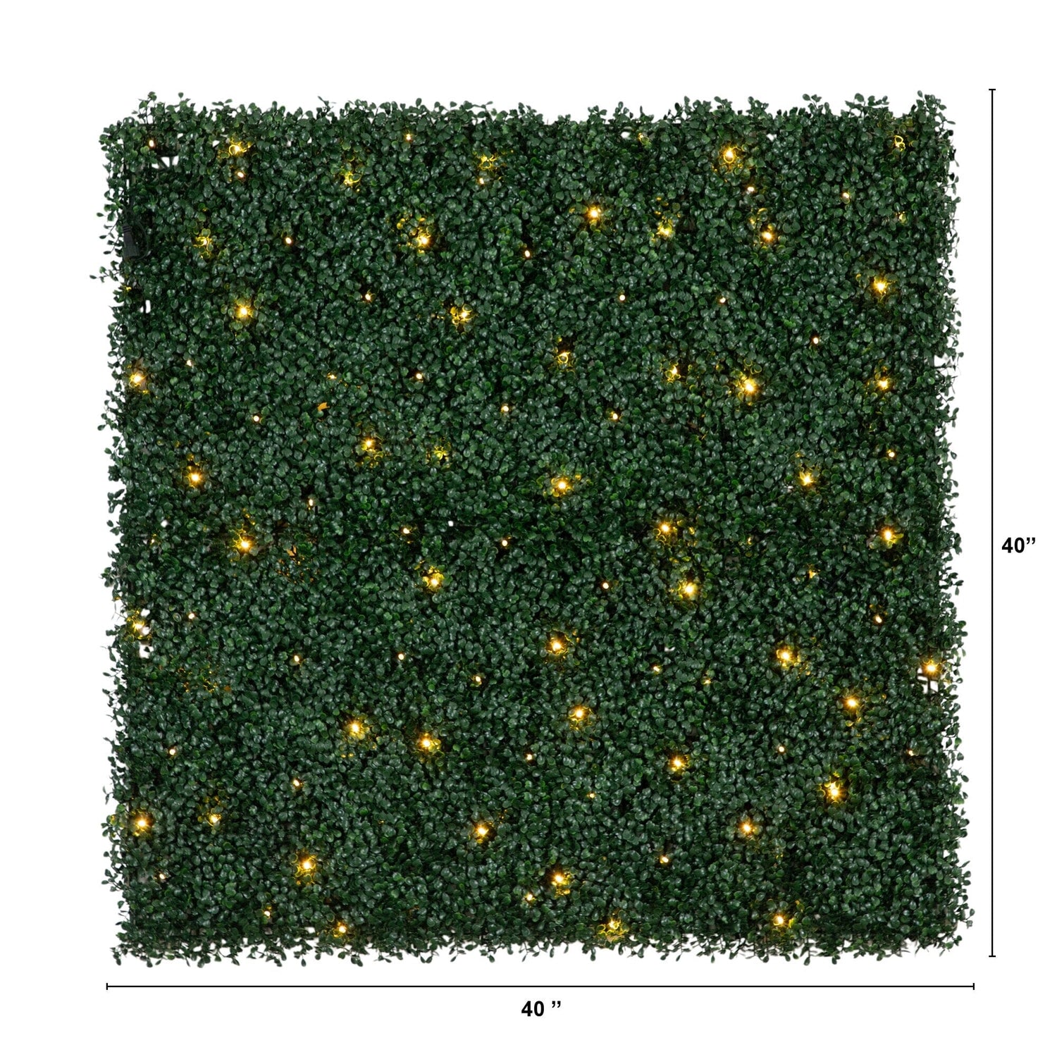 40” x 40” UV Resistant Boxwood Artificial Living Wall Panel with 100 Warm White LED Lights