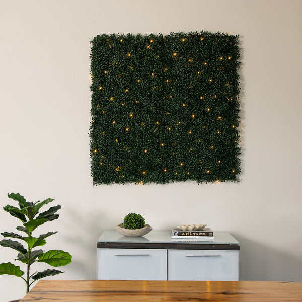 40” x 40” UV Resistant Boxwood Artificial Living Wall Panel with 100 Warm White LED Lights