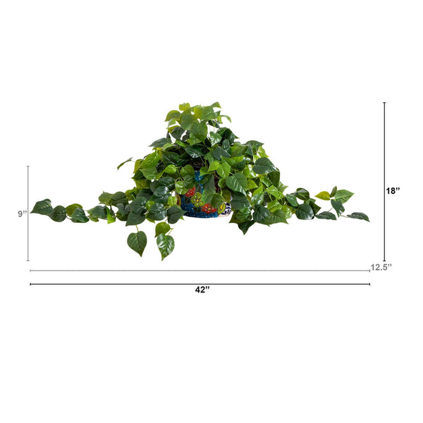 42” UV Resistant Artificial Philodendron in Handmade Mexican Talavera Ceramic Planter (Indoor/Outdoor)