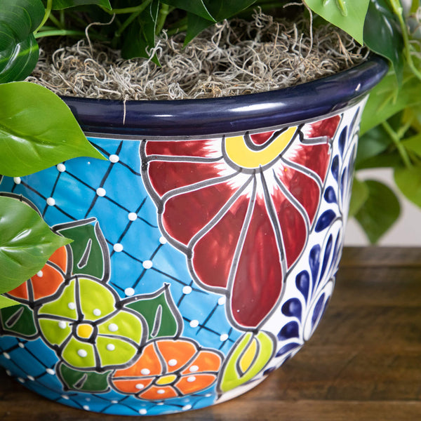 42” UV Resistant Artificial Philodendron in Handmade Mexican Talavera Ceramic Planter (Indoor/Outdoor)