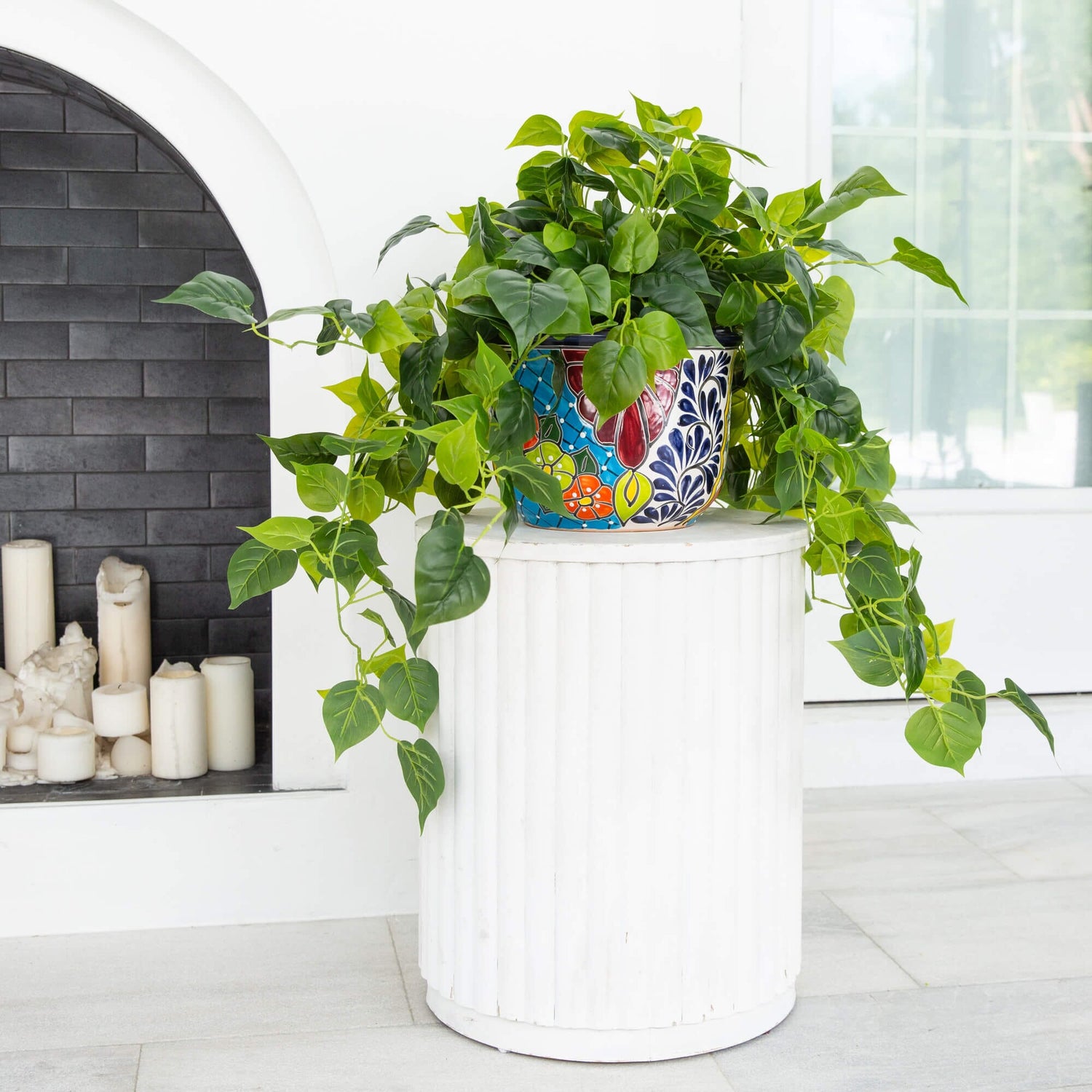 42” UV Resistant Artificial Philodendron in Handmade Mexican Talavera Ceramic Planter (Indoor/Outdoor)