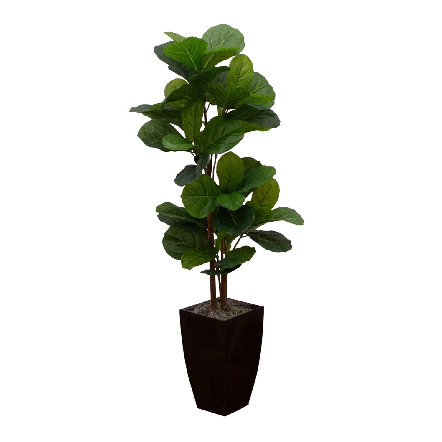 45” Artificial Fiddle Leaf Tree in Bronze Metal Square Planter