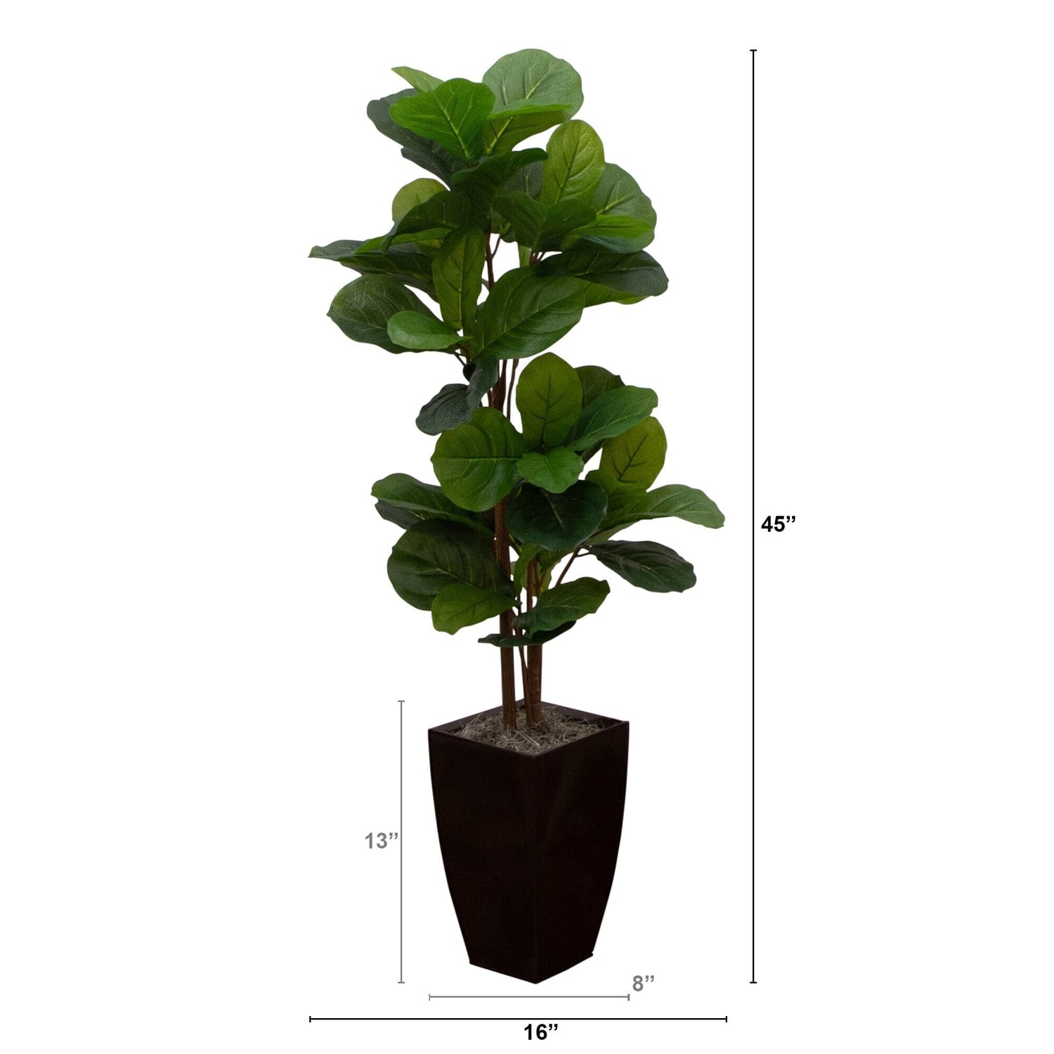 45” Artificial Fiddle Leaf Tree in Bronze Metal Square Planter