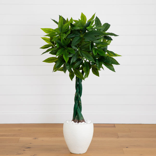 4.5’ Money Artificial Tree in White Oval Planter (Real Touch