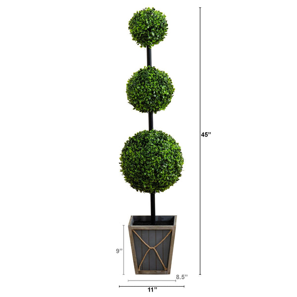 45" UV Resistant Artificial Triple Ball Boxwood Topiary with LED Lights in Decorative Planter (Indoor/Outdoor)