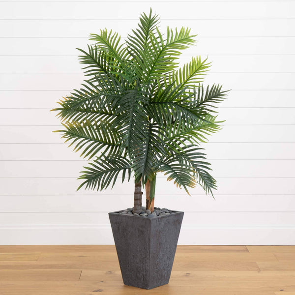 5’ Areca Palm Artificial Tree in Slate Finished Planter (Real Touch)