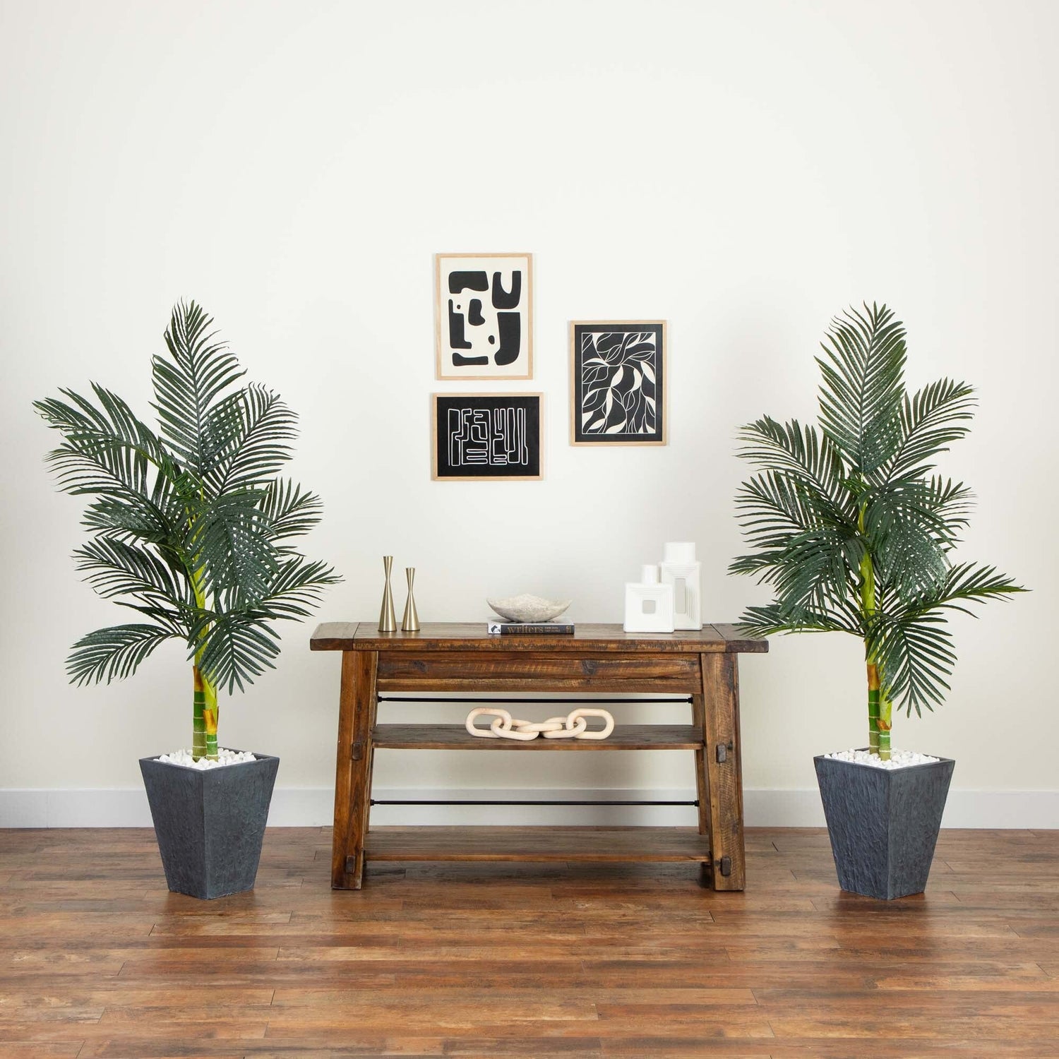 5’ Artificial Double Stalk Golden Cane Palm Tree- Set of 2