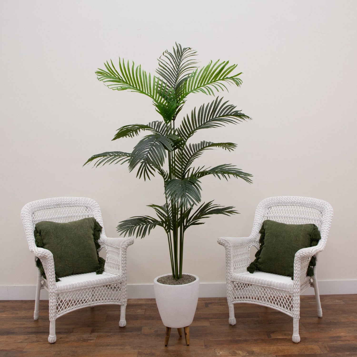 5' Artificial Paradise Palm Tree in White Ceramic Tripod Planter