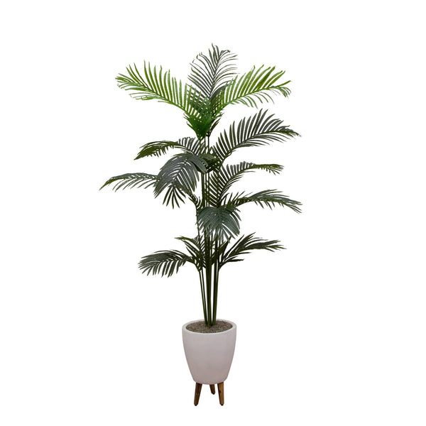 5' Artificial Paradise Palm Tree in White Ceramic Tripod Planter