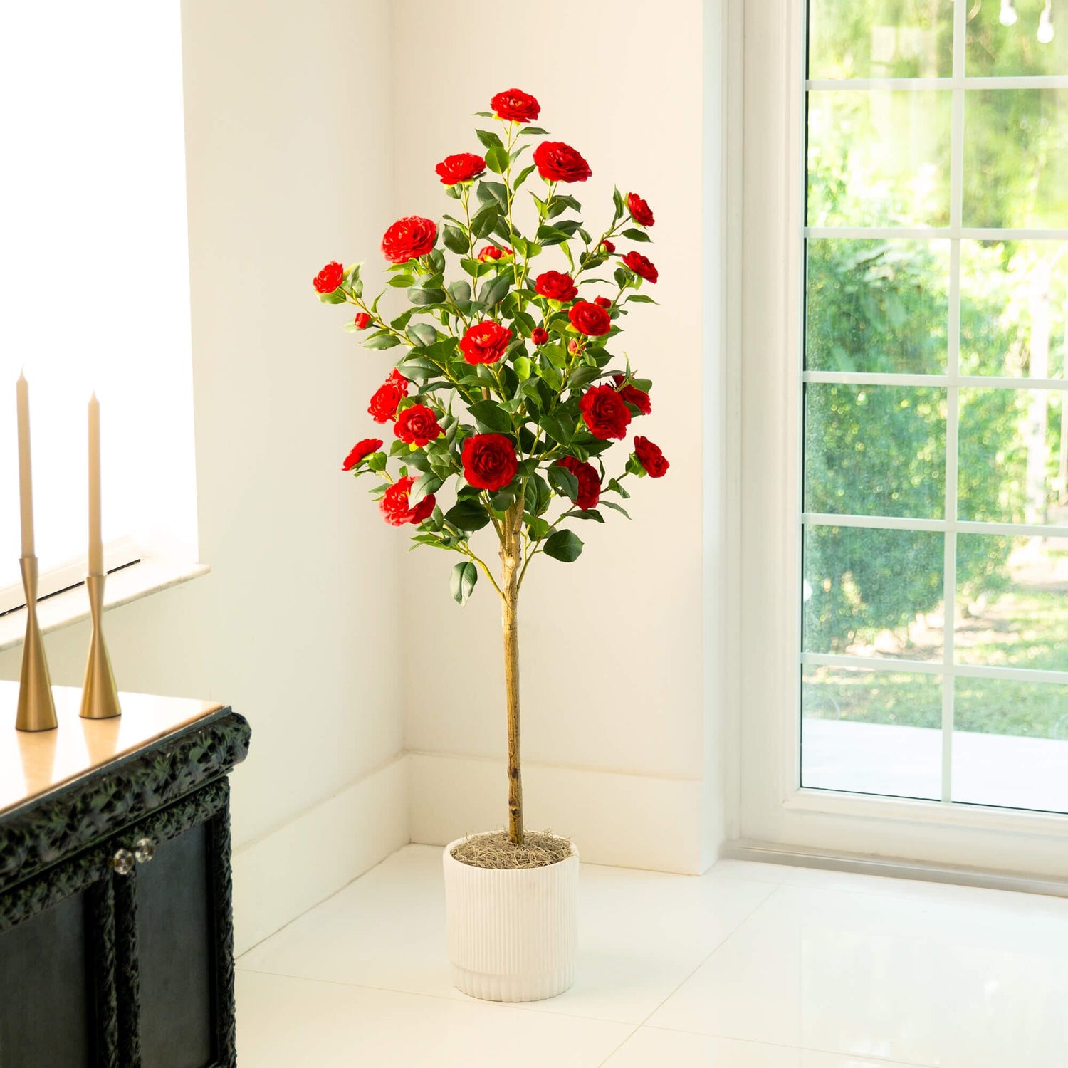 5’ Artificial Red Camellia Rose Tree