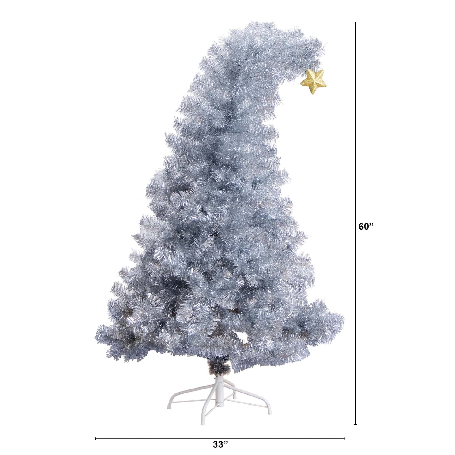 5’ Artificial Silver Tinsel Holiday Santa's Hat Christmas Tree with Star Topper