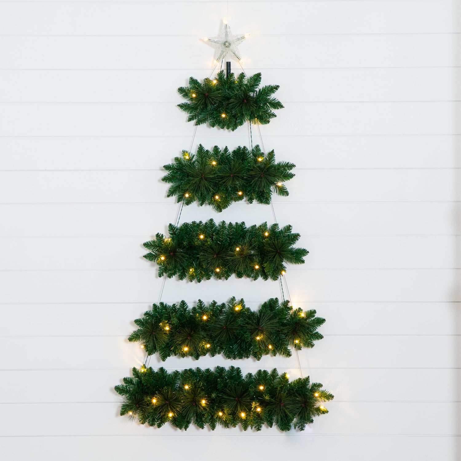 5' Artificial Wall Hanging Christmas Tree with 50 Warm White LED Lights