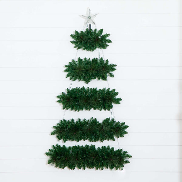 5' Artificial Wall Hanging Christmas Tree with 50 Warm White LED Lights