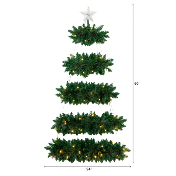 5' Artificial Wall Hanging Christmas Tree with 50 Warm White LED Lights