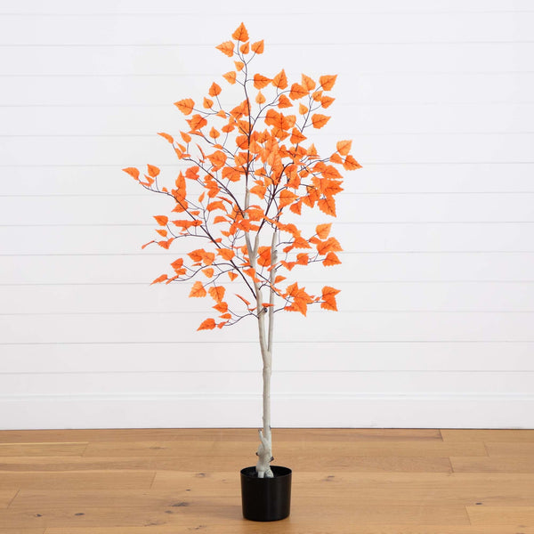 5’ Autumn Paper Birch Artificial Fall Tree