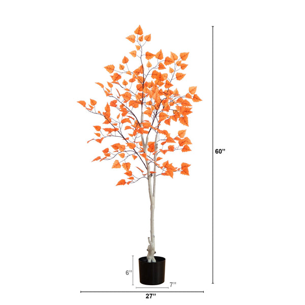 5’ Autumn Paper Birch Artificial Fall Tree