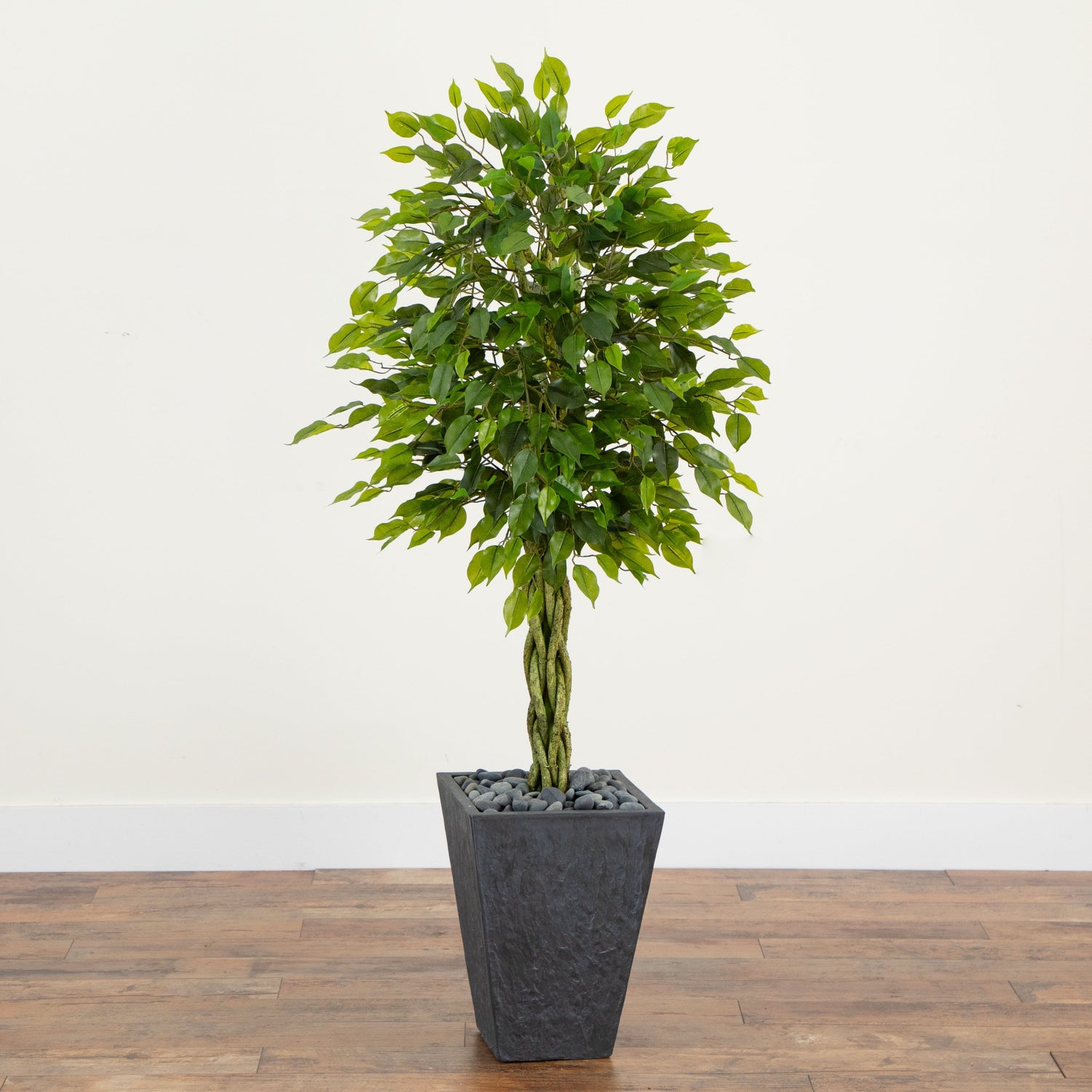 5’ Braided Ficus Artificial Tree in Slate Planter(Indoor/Outdoor)