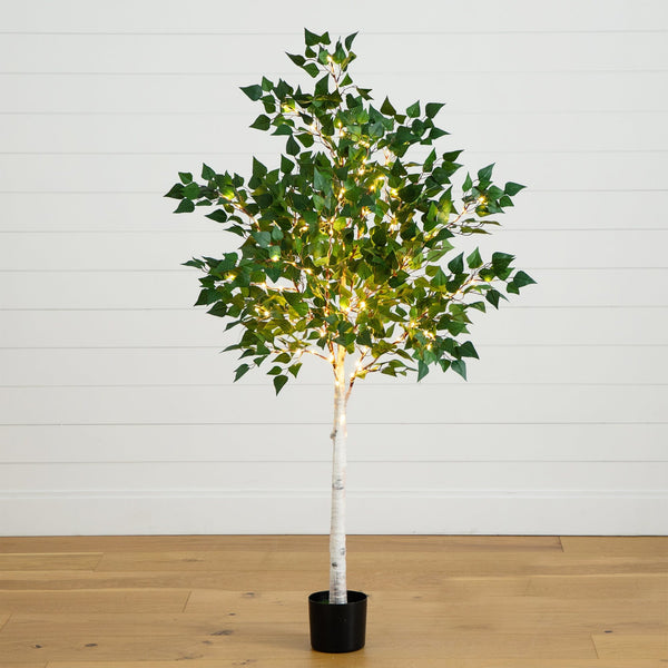 5’ Lighted Artificial Birch Tree with 180 Warm White LED Lights