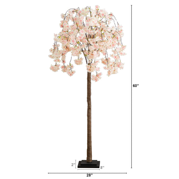 5’ Lighted Artificial Cascading Cherry Blossom Tree with 320 Warm White LED Lights