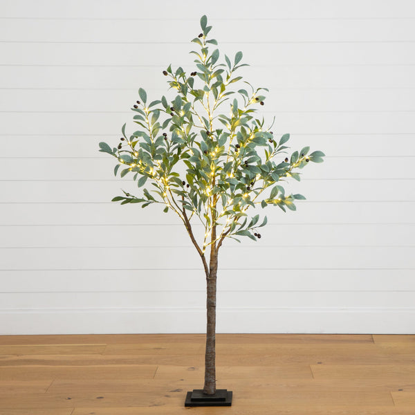 5’ Lighted Artificial Fruiting Olive Tree with 200 Warm White LED Lights