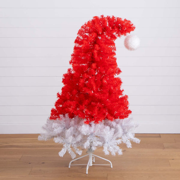 5’ Pre-Lit Artificial Holiday Red Santa’s Hat Christmas Tree with 300 LEDs & 720 Tips