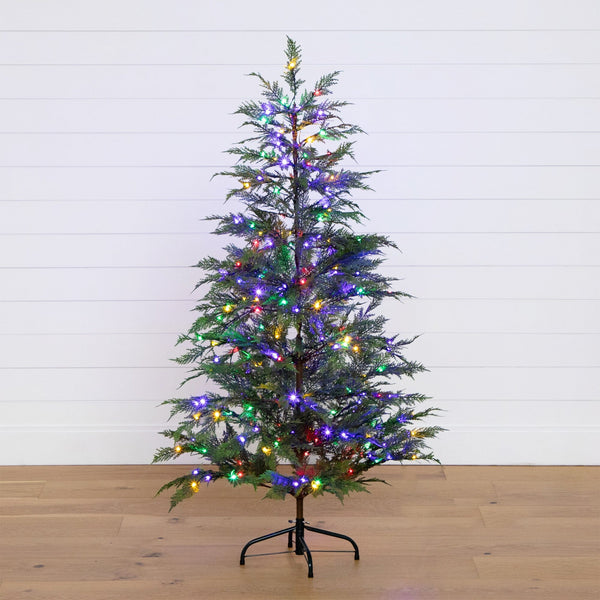 5’ Pre-Lit Artificial Park City Pine Christmas Tree with 200 Multicolored LED Dewdrop Lights