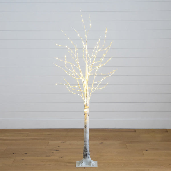 5’ Pre-Lit Artificial White Birch Tree with 240 Warm White LED Lights