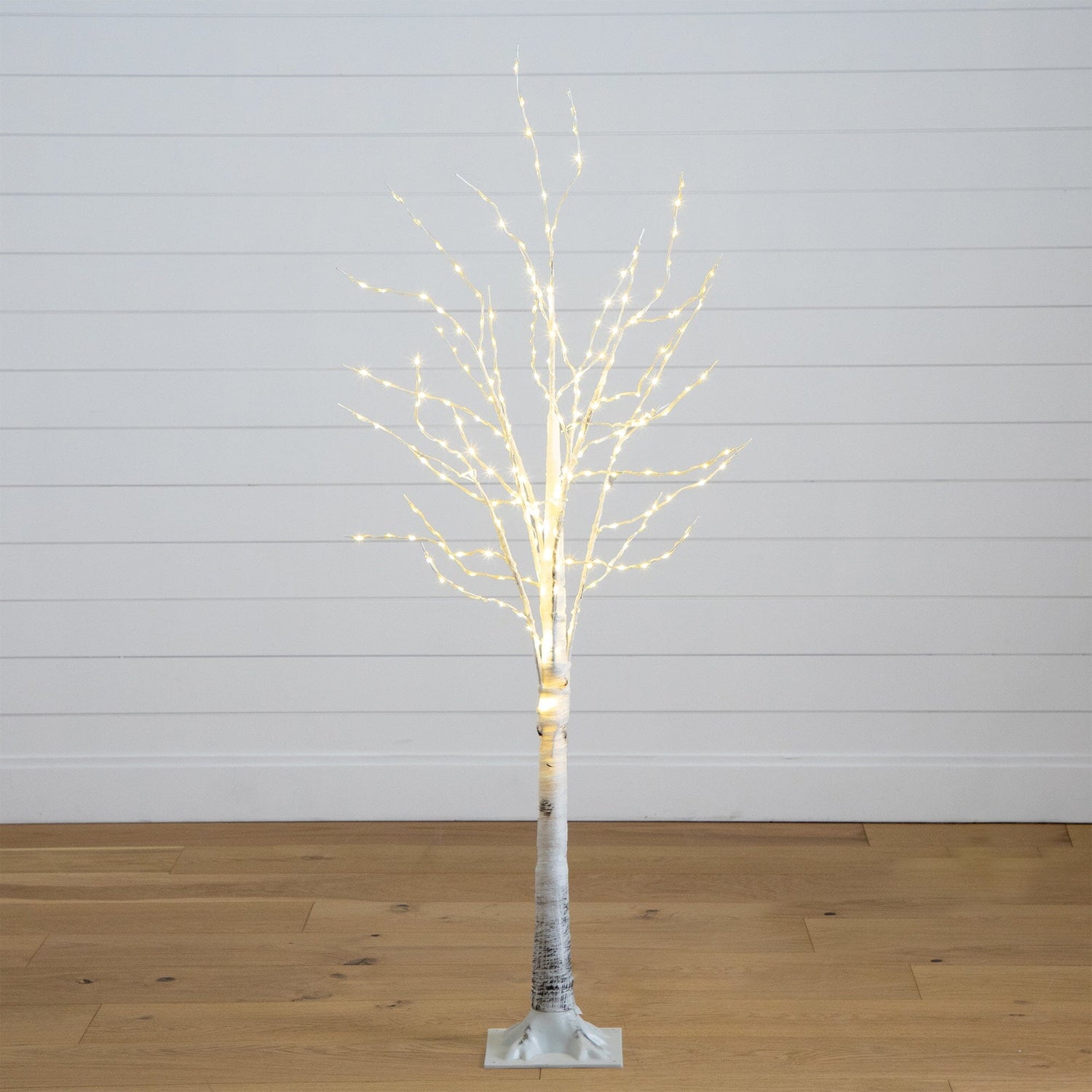 5’ Pre-Lit Artificial White Birch Tree with 240 Warm White LED Lights