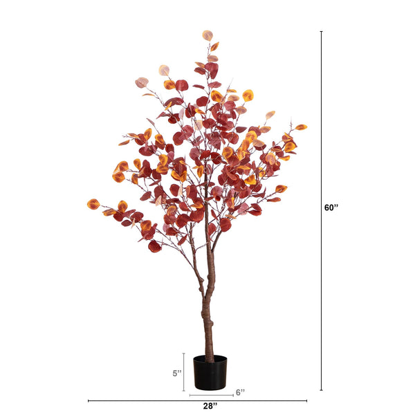 5’ Pre-Lit Autumn Eucalyptus Artificial Fall Tree with 220 Warm White LED Lights