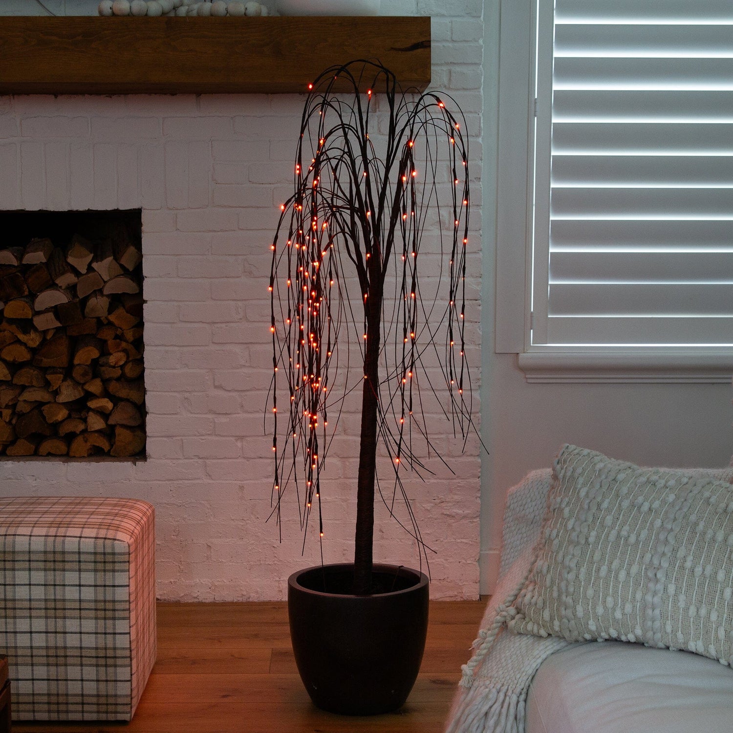 5’ Pre-Lit Halloween Black Willow Artificial Fall Tree with 144 Orange & Purple LED Lights