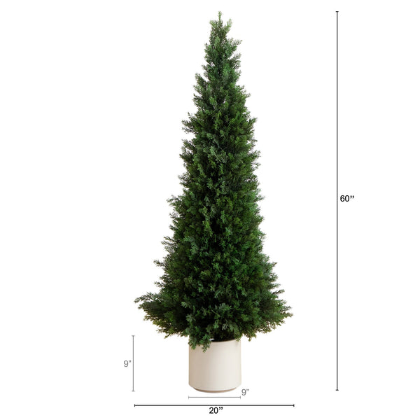 5’ UV Resistant Artificial Cedar Tree in Decorative White Planter (Indoor/Outdoor)