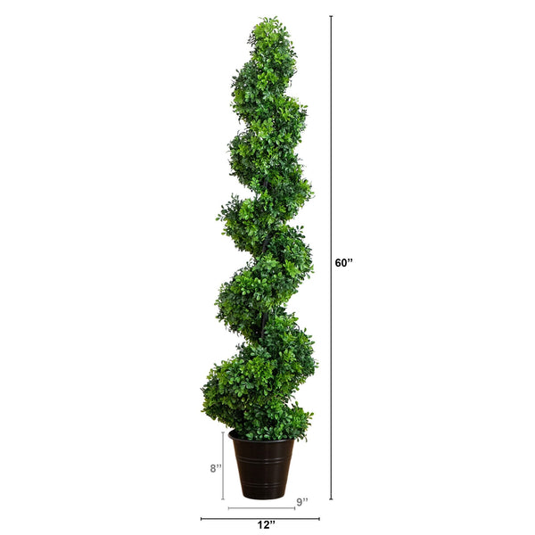 5' UV Resistant Boxwood Spiral Topiary Artificial Tree in Decorative Planter (Indoor/Outdoor)