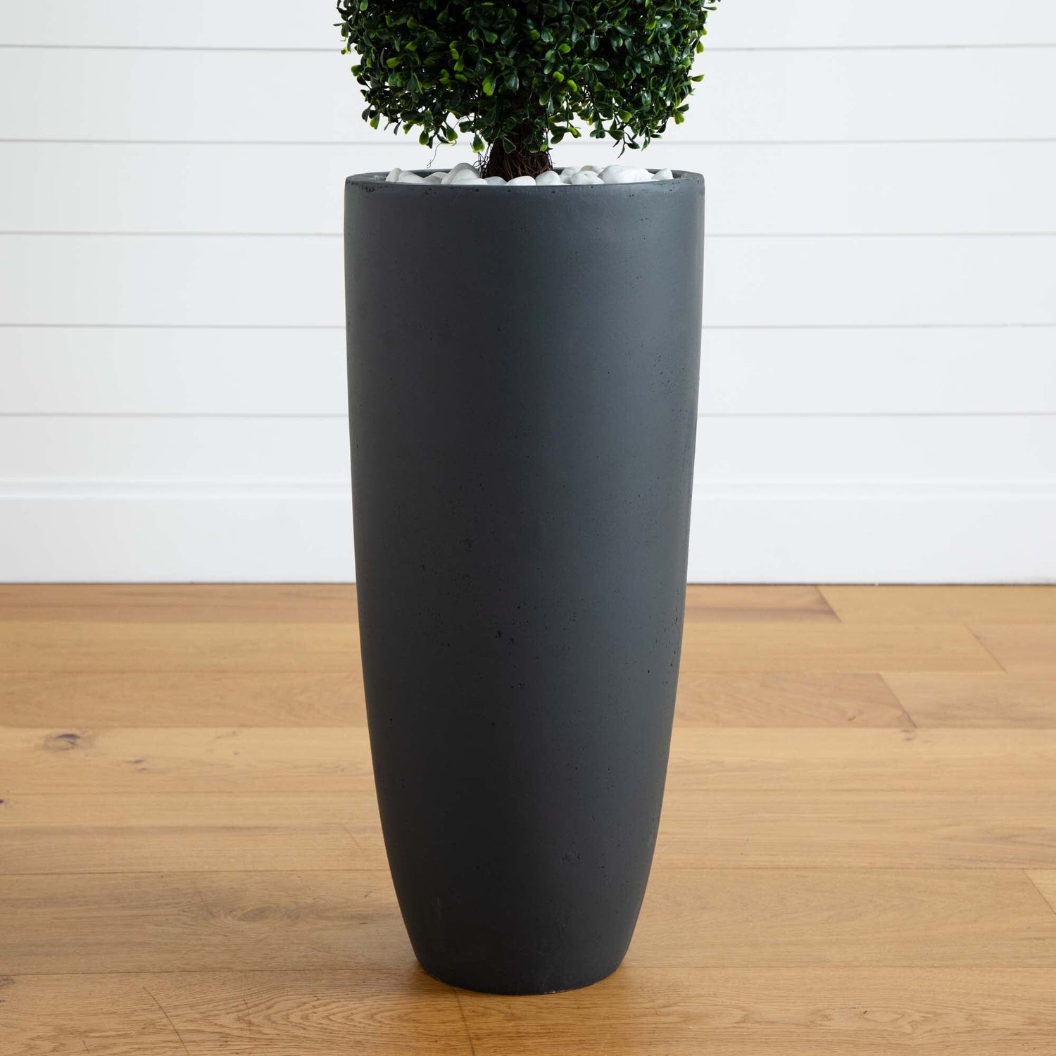 50” Boxwood Topiary with Gray Cylindrical Planter UV Resistant (Indoor/Outdoor)