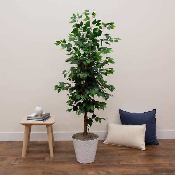 5.5' Artificial Ficus Tree in Hexagon Metal Planter