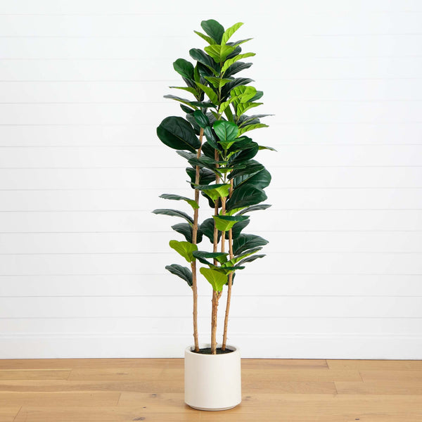 6’ Artificial Fiddle Leaf Tree in Decorative White Planter