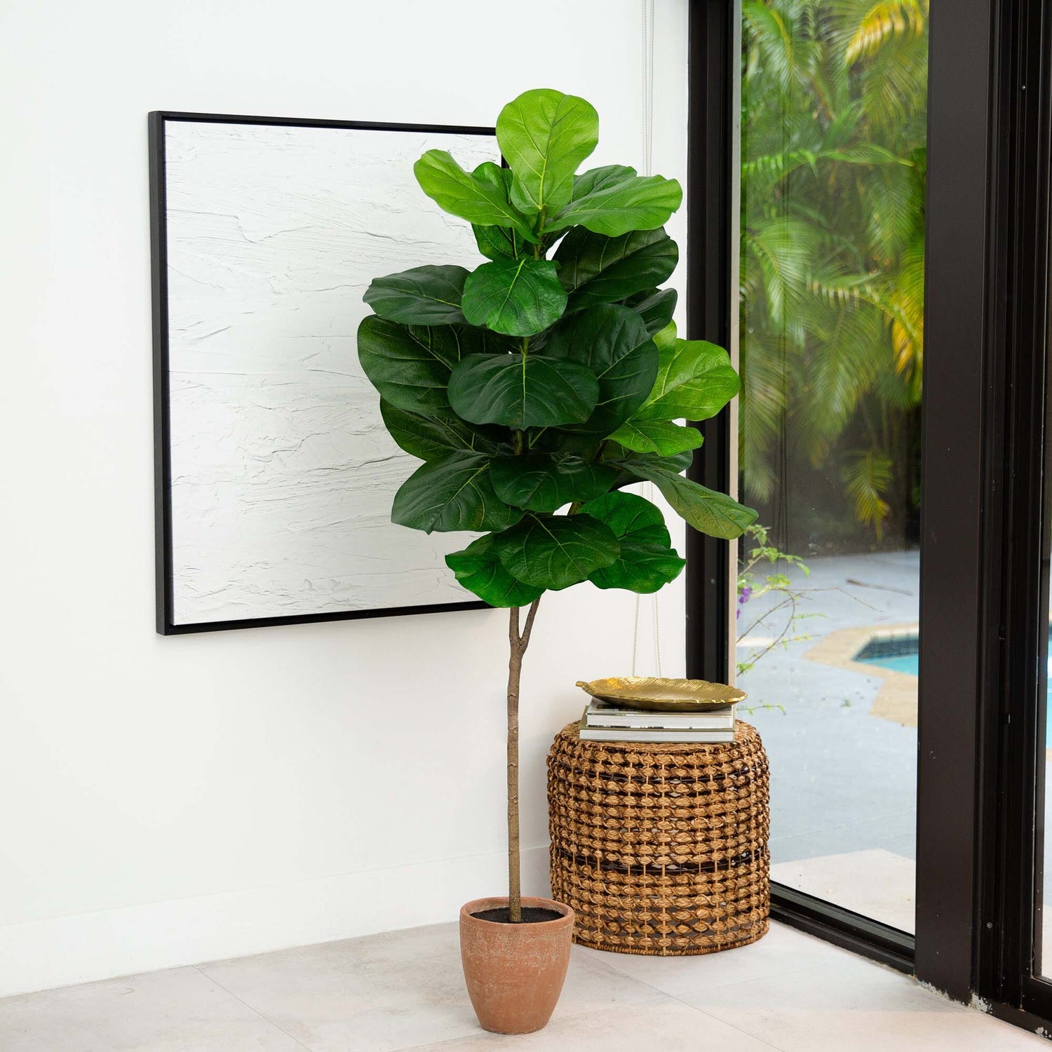 6’ Artificial Giant Leaf Fiddle Leaf Fig Tree in Decorative Planter with Real Touch Leaves