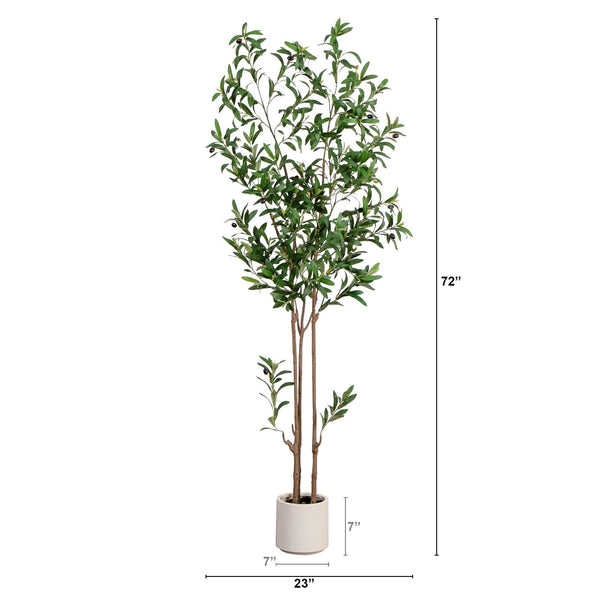 6’ Artificial Minimalist Olive Tree in White Decorative Planter