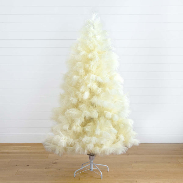 6’ Artificial Off-White Pampas Grass Christmas Tree