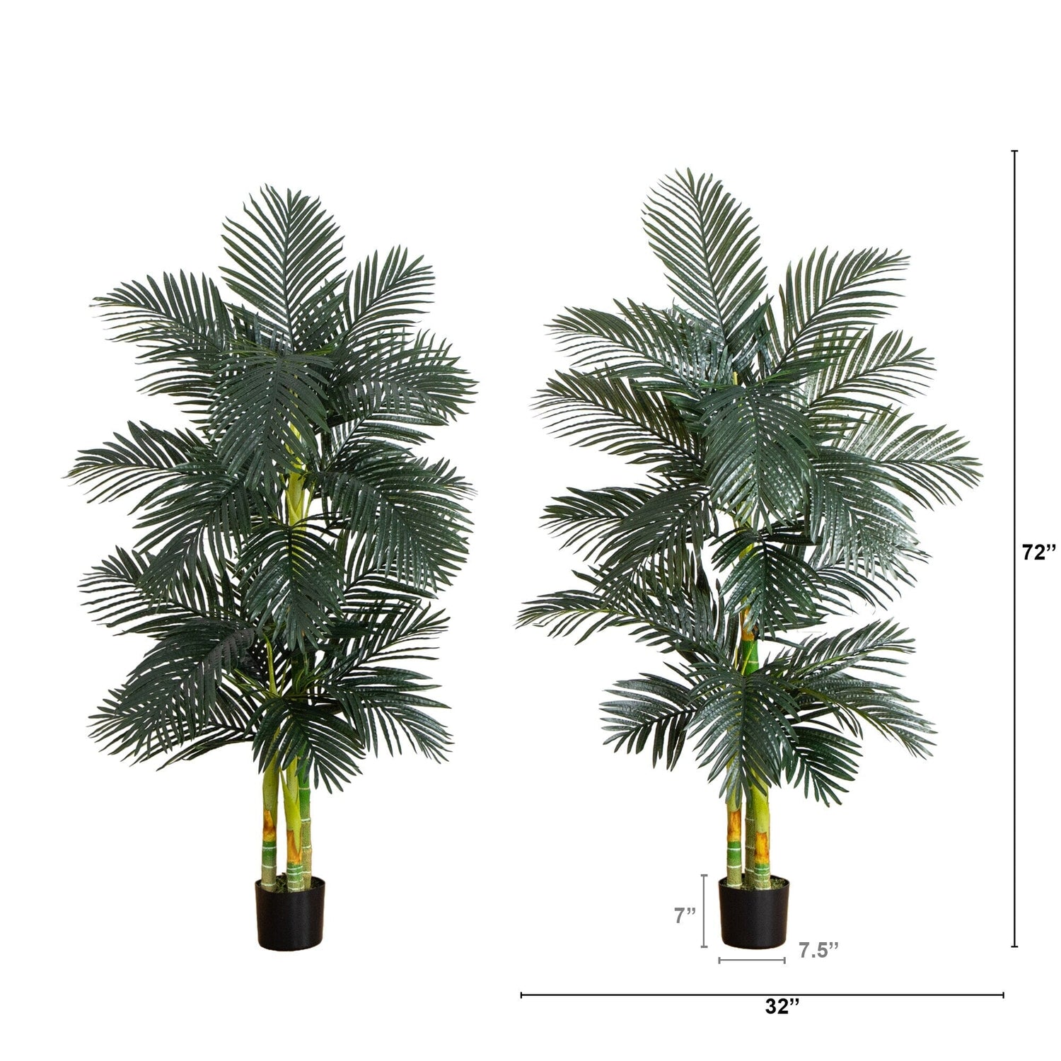 6’ Artificial Triple Stalk Golden Cane Palm Tree- Set of 2