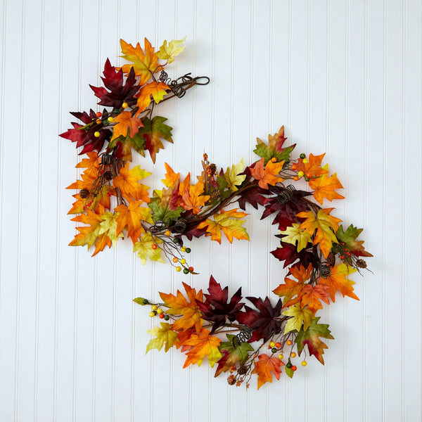 6’ Autumn Maple Leaf and Berry Fall Garland