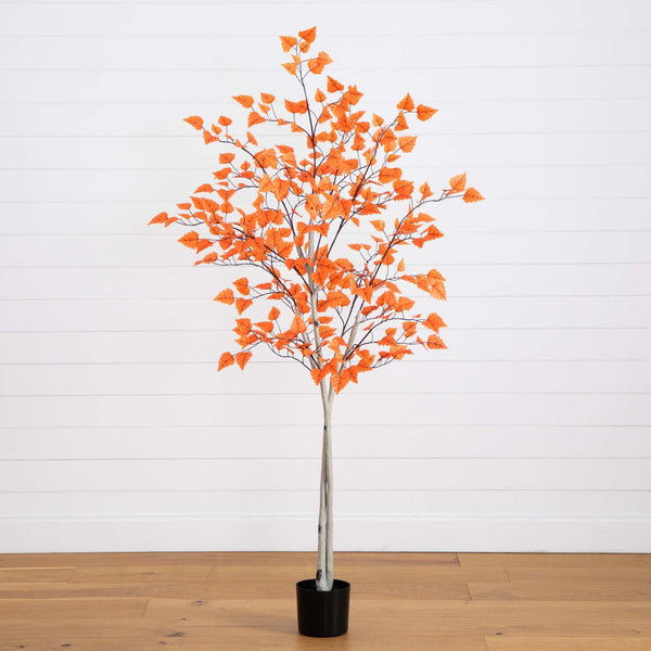 6’ Autumn Paper Birch Artificial Fall Tree