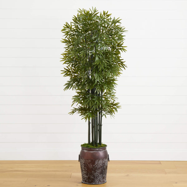 6’ Bamboo Artificial Tree with Black Trunks in Planter (Indoor/Outdoor)