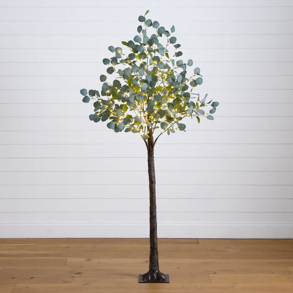 6’ Lighted Artificial Eucalyptus Tree with 420 Warm White LED Lights