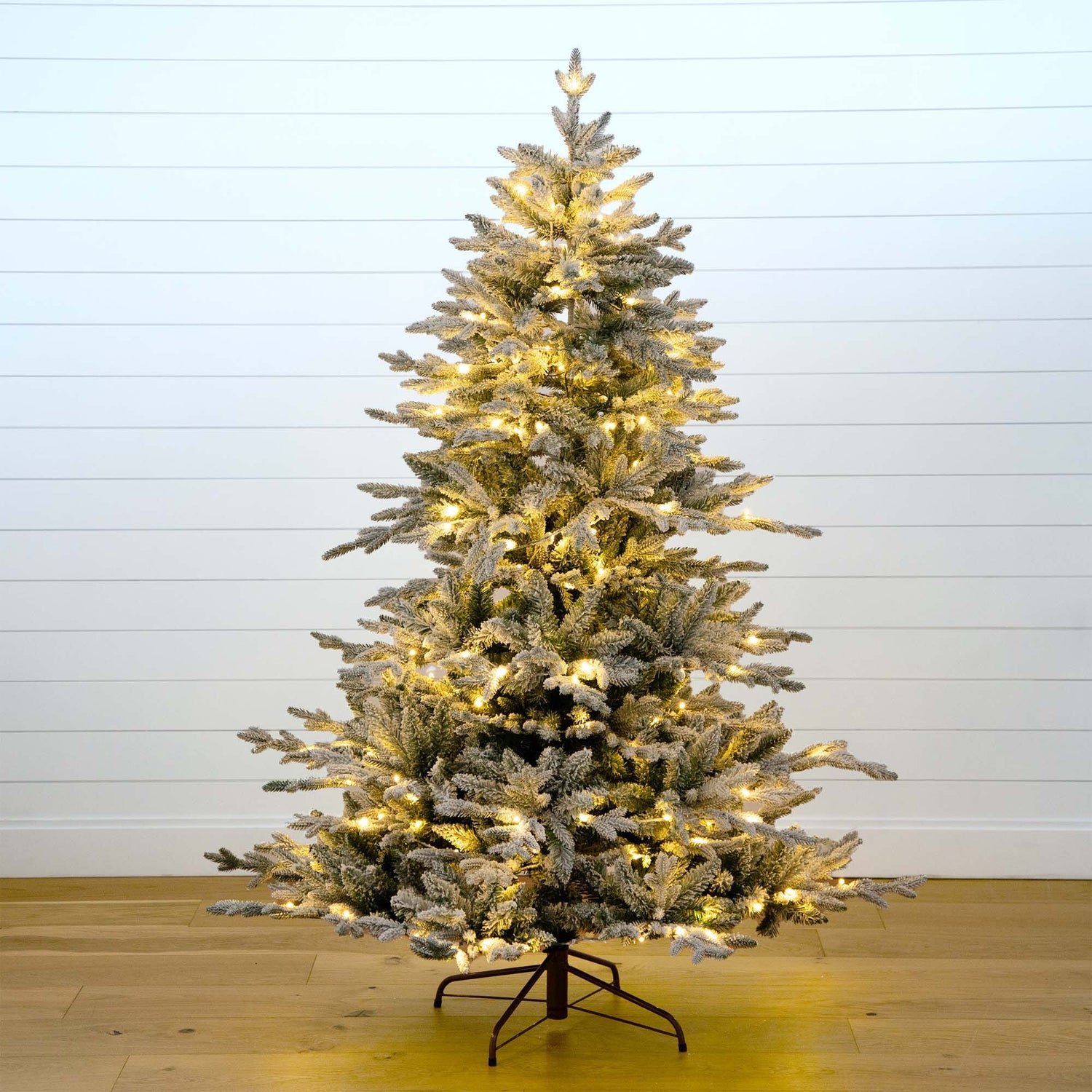 6' Pre-Lit Artificial Fraser Fir Flocked Christmas Tree with Instant Connect Technology and 280 Warm White LED Lights