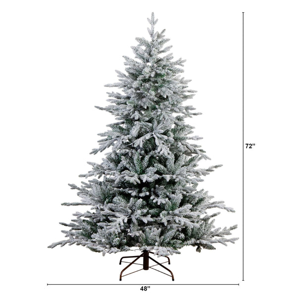 6' Pre-Lit Artificial Fraser Fir Flocked Christmas Tree with Instant Connect Technology and 280 Warm White LED Lights