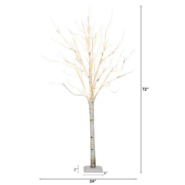 6’ Pre-Lit Artificial White Birch Tree with 300 Warm White LED Lights