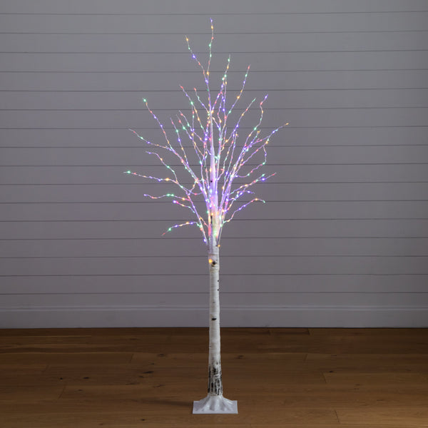 6’ Pre-Lit Artificial White Birch Tree with 400 Color Changing LED Lights