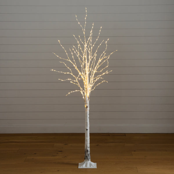 6’ Pre-Lit Artificial White Birch Tree with 400 Color Changing LED Lights