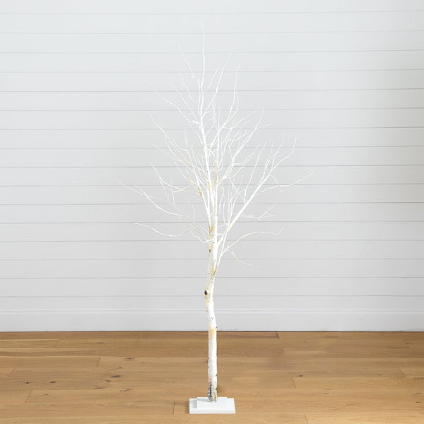 6’ Pre-Lit Artificial White Birch Tree with 90 White LED Lights